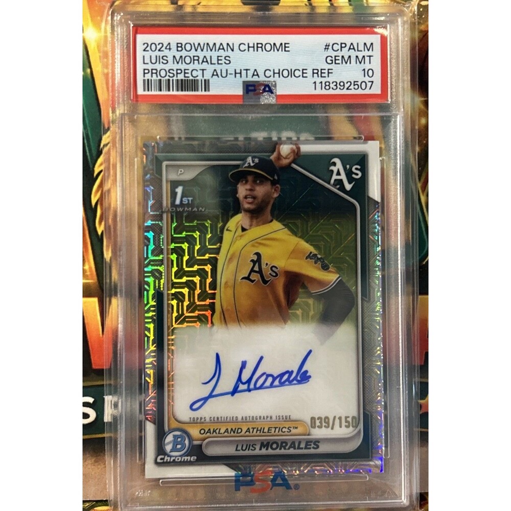 2024 LUIS MORALES 1st Bowman Chrome Mojo Prospect AU-HTA REF Auto /150 PSA 10